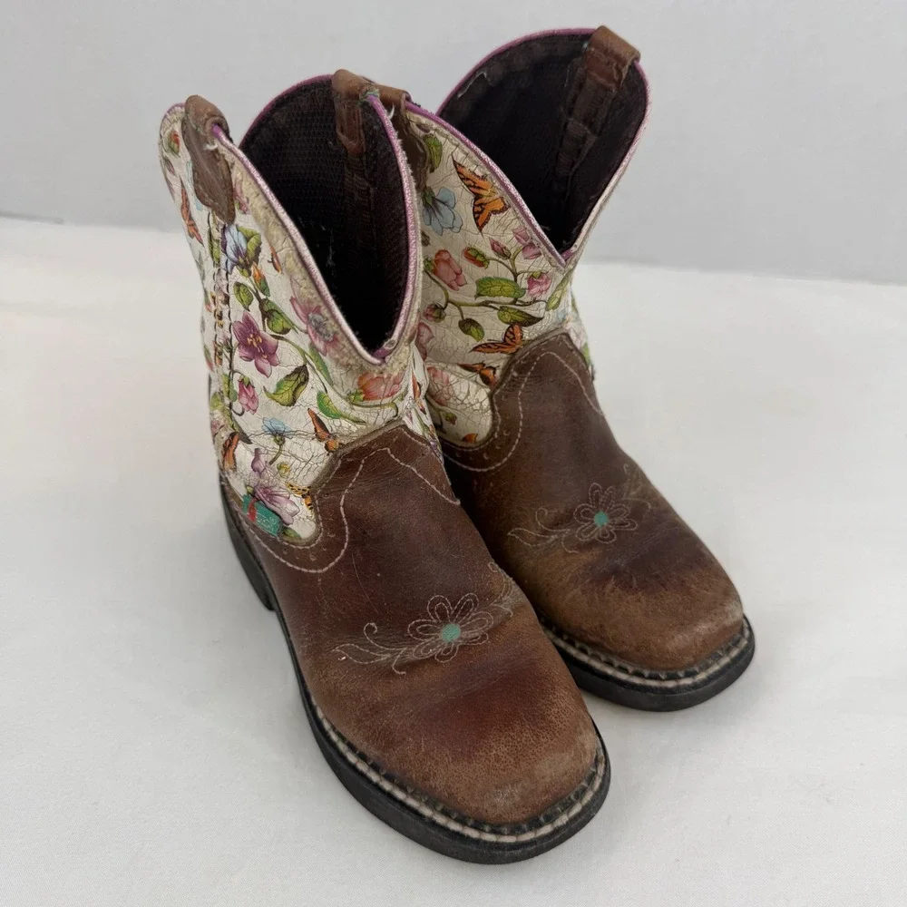 Justin Gypsy Girls Brown Leather Floral Butterfly Western Cowboy Boots 12.5Y